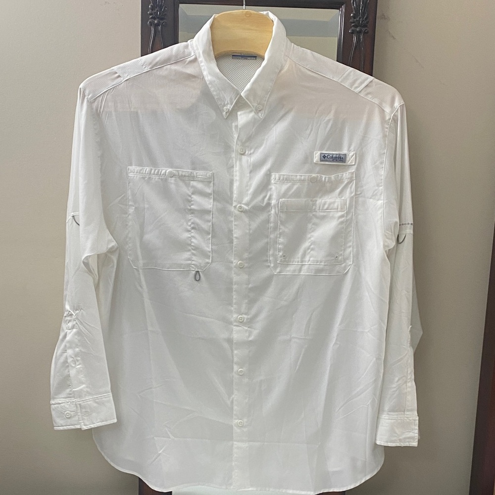 Columbia PFG Performance Fishing Gear White Casual Button Down Shirt Long Sleeve - Picture 3 of 13